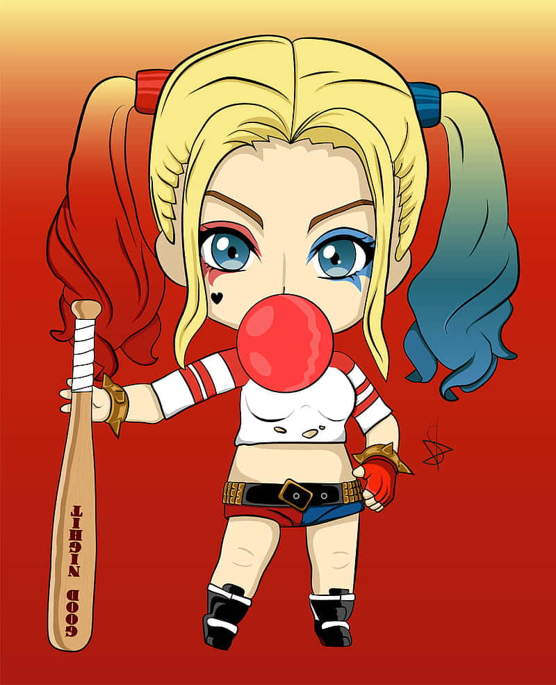 Chibi_ Harley_ Quinn_ With_ Bat Wallpaper