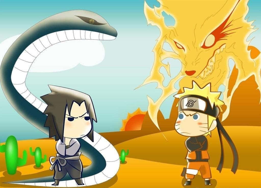 Chibi Narutoand Sasukewith Summons Wallpaper