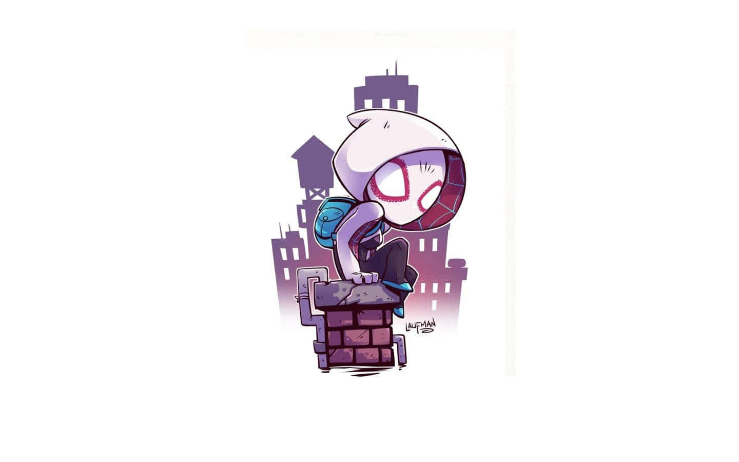 Chibi Spider Gwen On Chimney Wallpaper