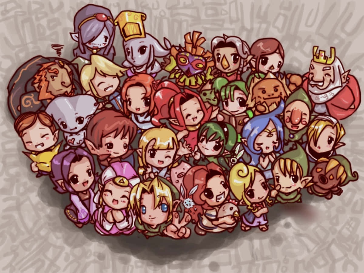 Chibi Zelda Characters Gathering Wallpaper