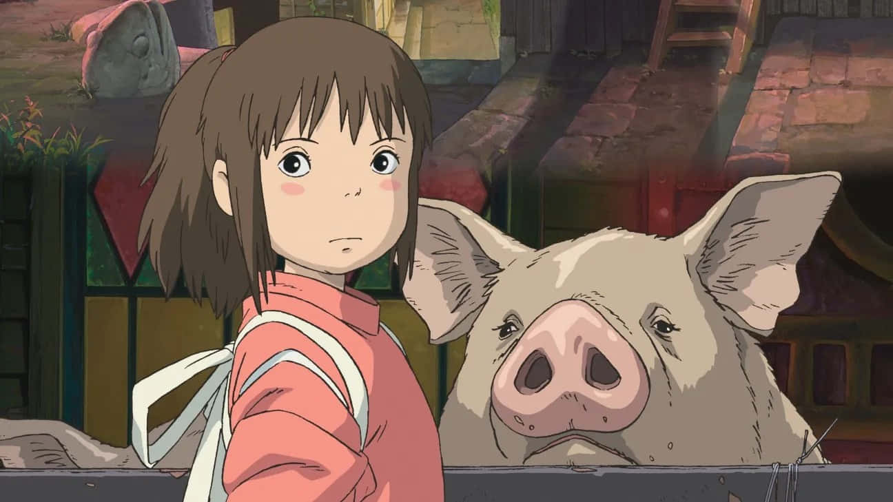 Chihiroand Mysterious Pig Friend Wallpaper