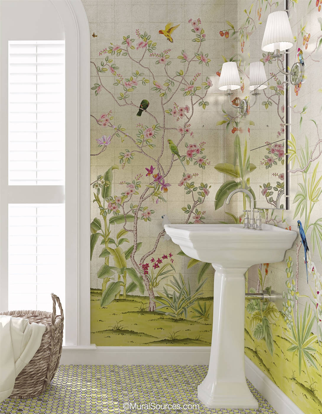 Chinoiserie Walled Washroom Wallpaper