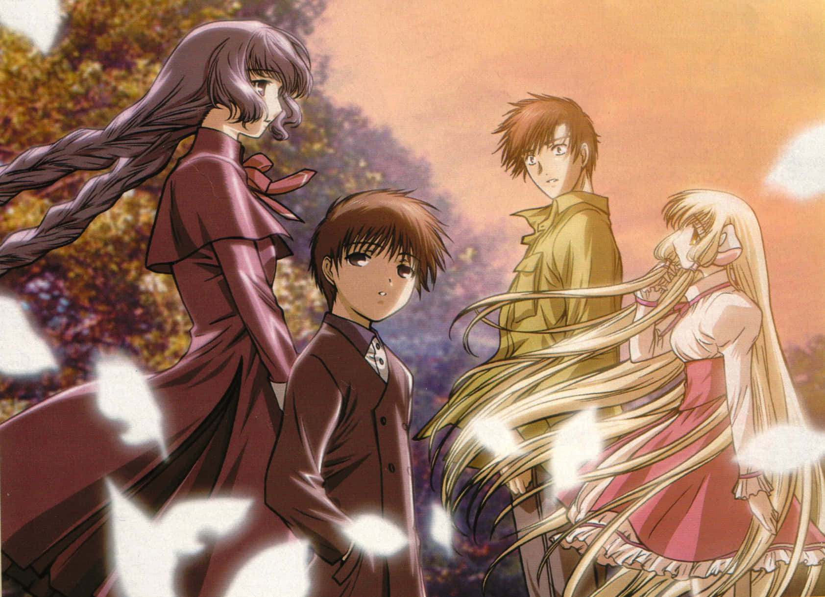 Chobits Characters Autumn Backdrop Wallpaper