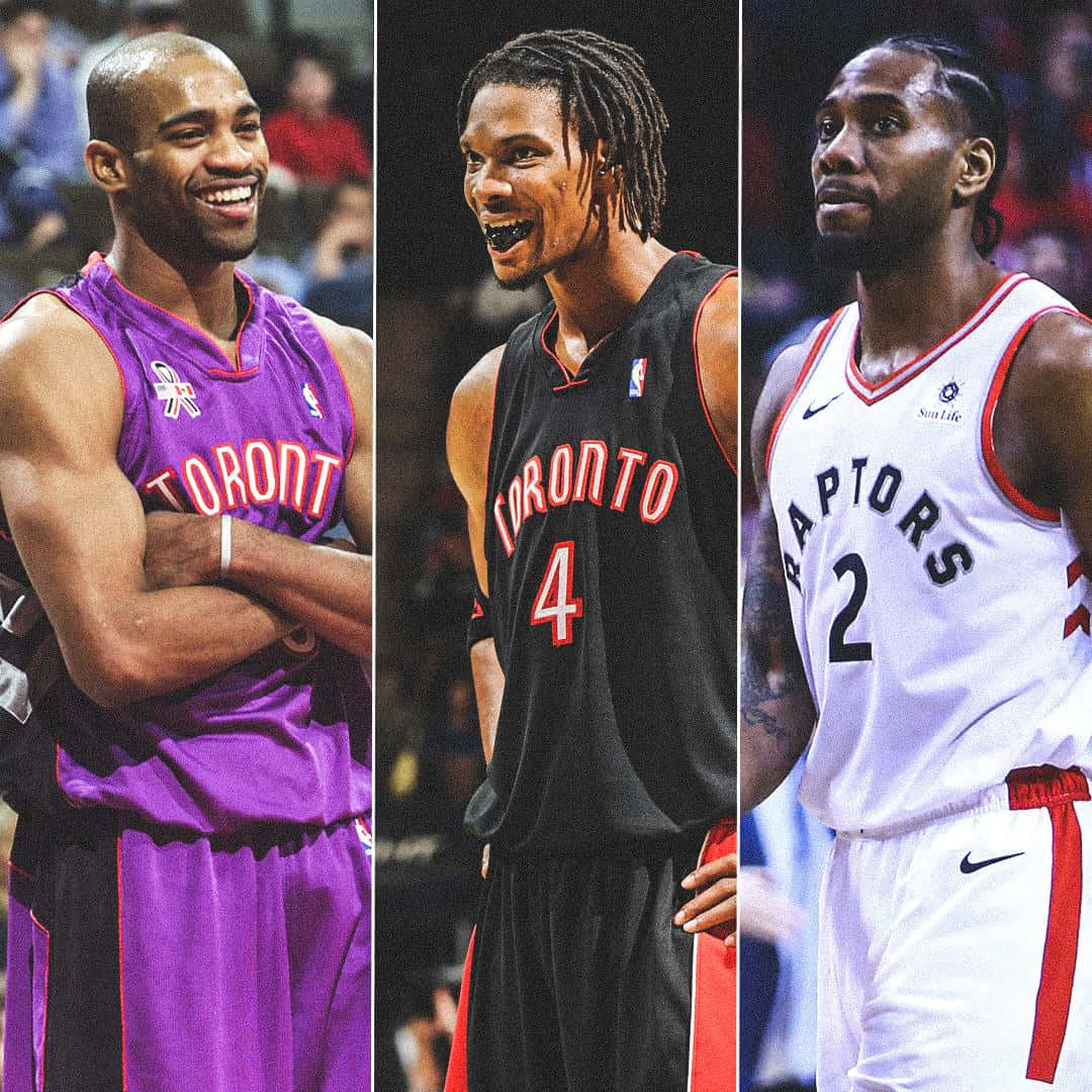 Chris Bosh With Toronto Raptors Teammates Vince Carter And Kawhi Leonard Wallpaper