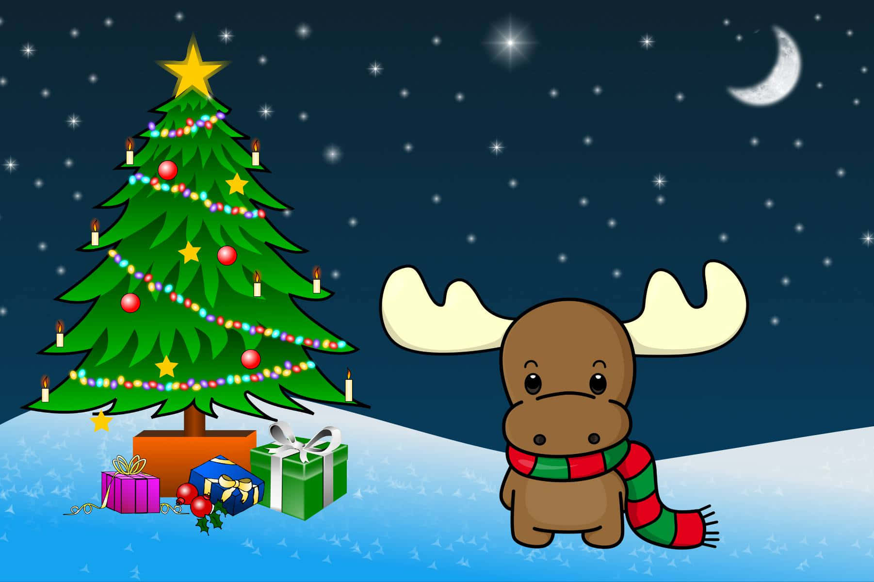 Christmas Cartoon Cute Moose Wallpaper