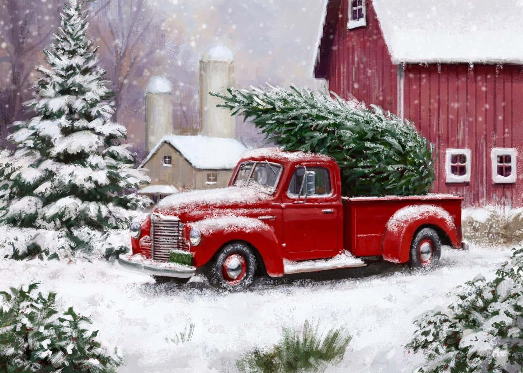 Christmas Cheer In A Vintage Truck. Wallpaper