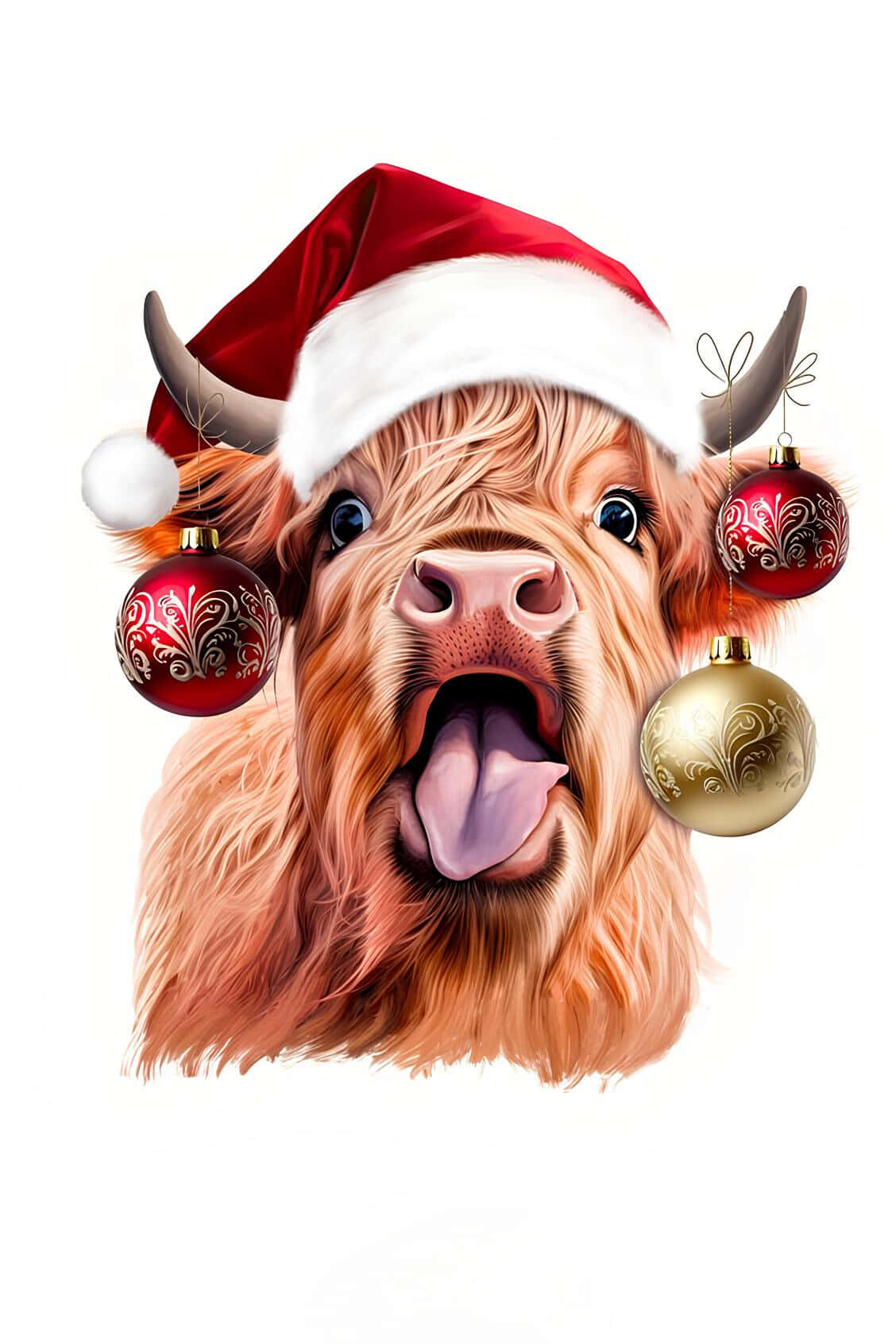 Christmas Cow With Santa Hat Wallpaper