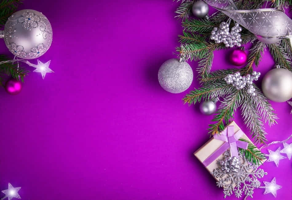 Christmas Decorations On Purple Background Wallpaper