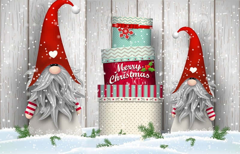 Christmas Gnomes With Christmas Gifts Wallpaper