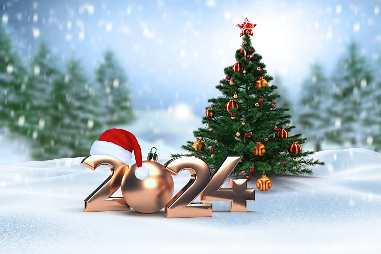 Christmas New Year2024 Celebration Wallpaper