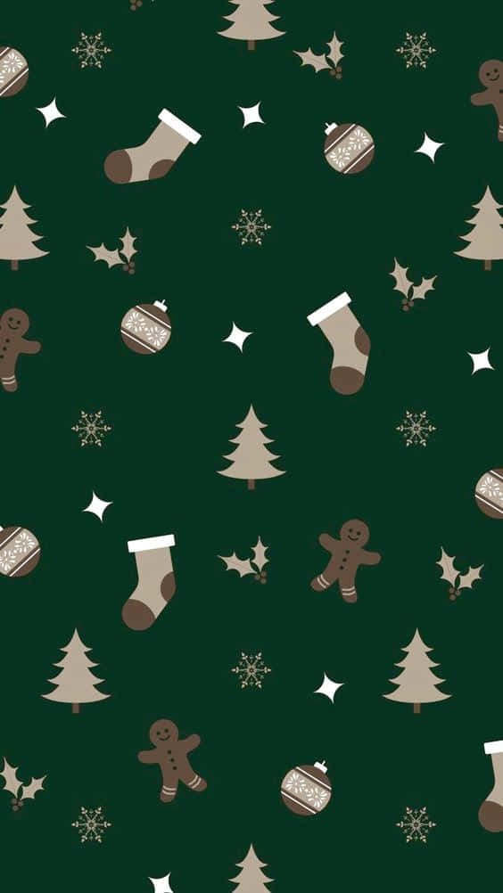 Christmas Stuff Stickers On Dark Green Wallpaper