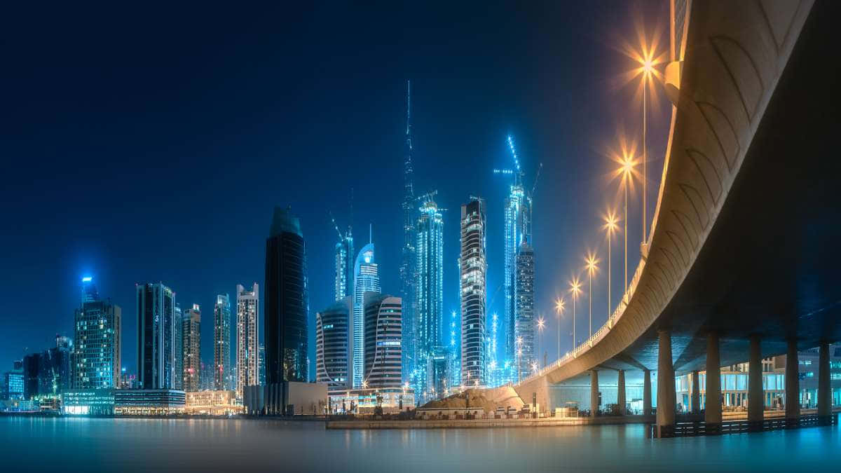 Cityscape Night Lights Bridge Wallpaper