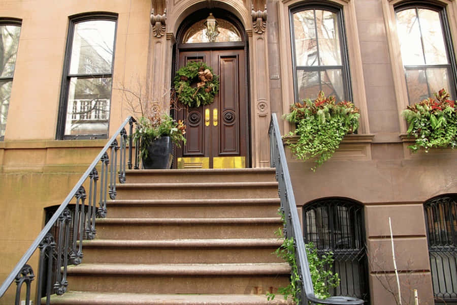 Classic Brownstone Building Facade Wallpaper