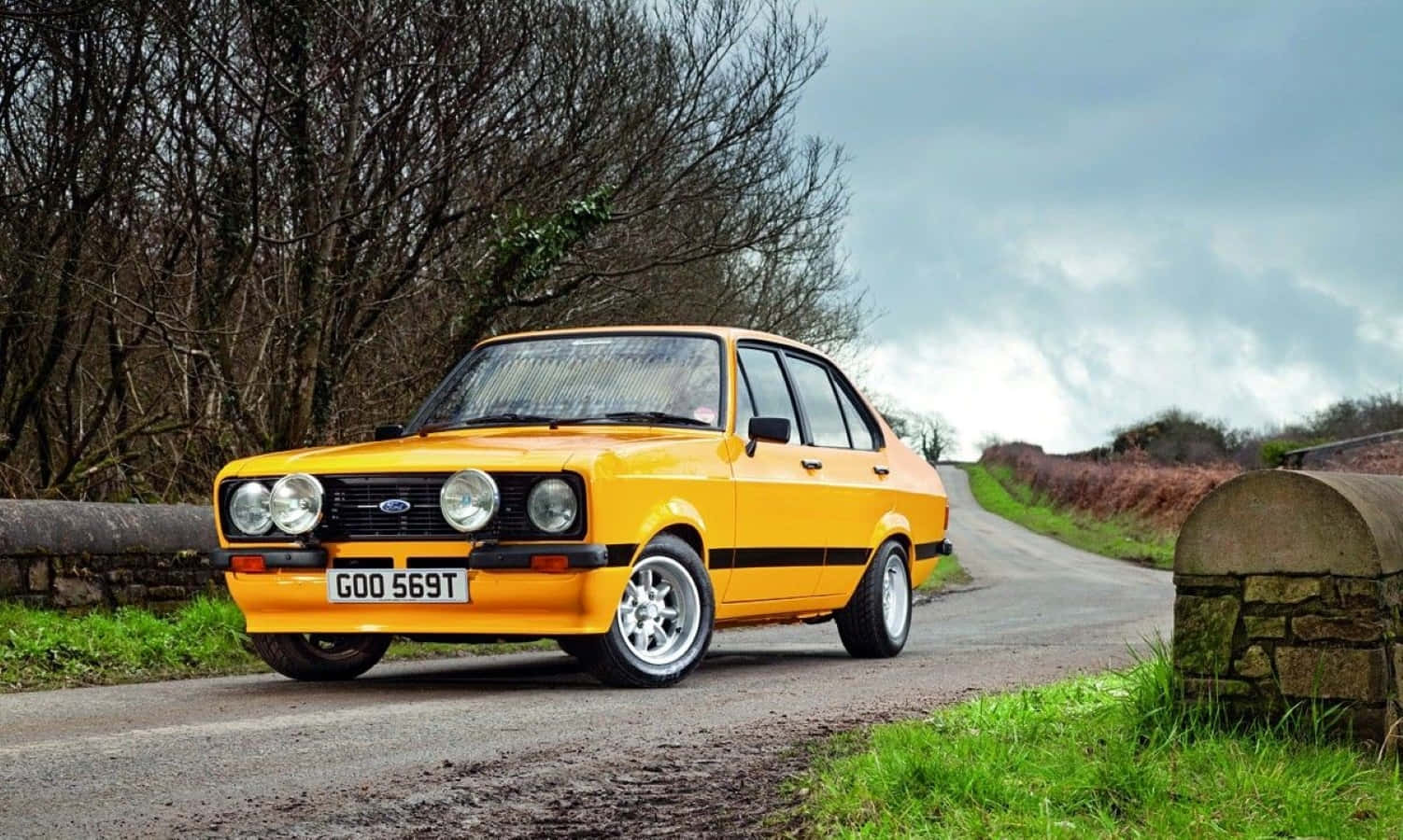 Classic Ford Escort Overlooking A Beautiful Sunset Wallpaper