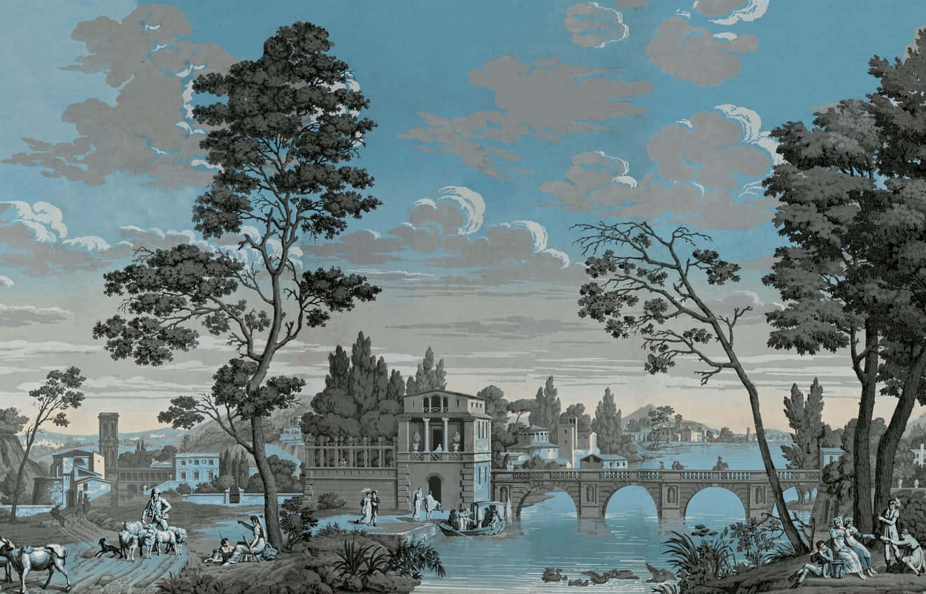 Classical_ Riverbank_ Scene_ Mural Wallpaper