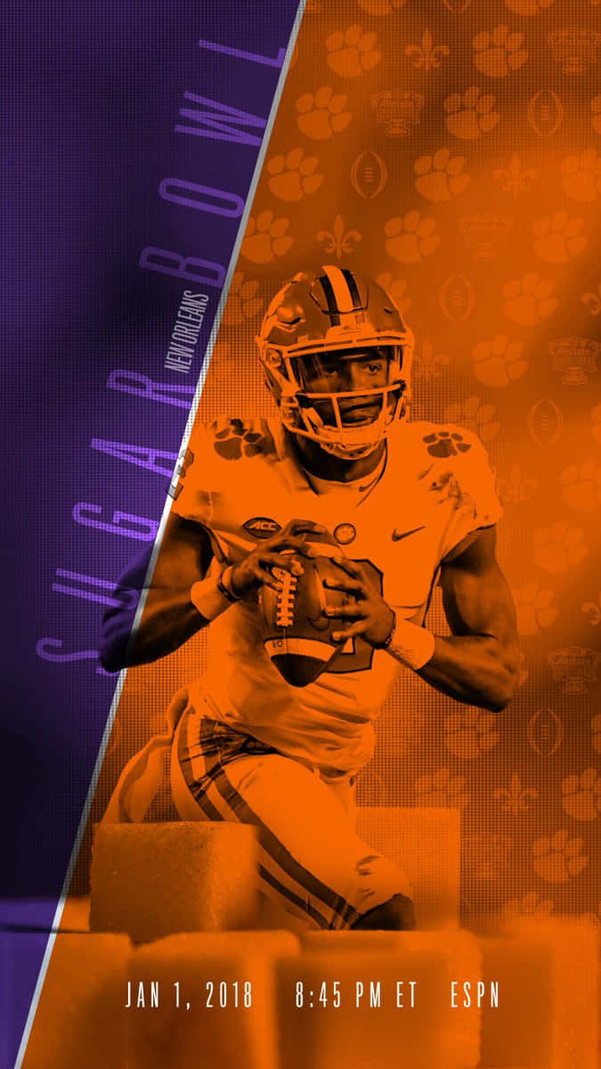 Clemson Football Player In Orange And Purple Wallpaper