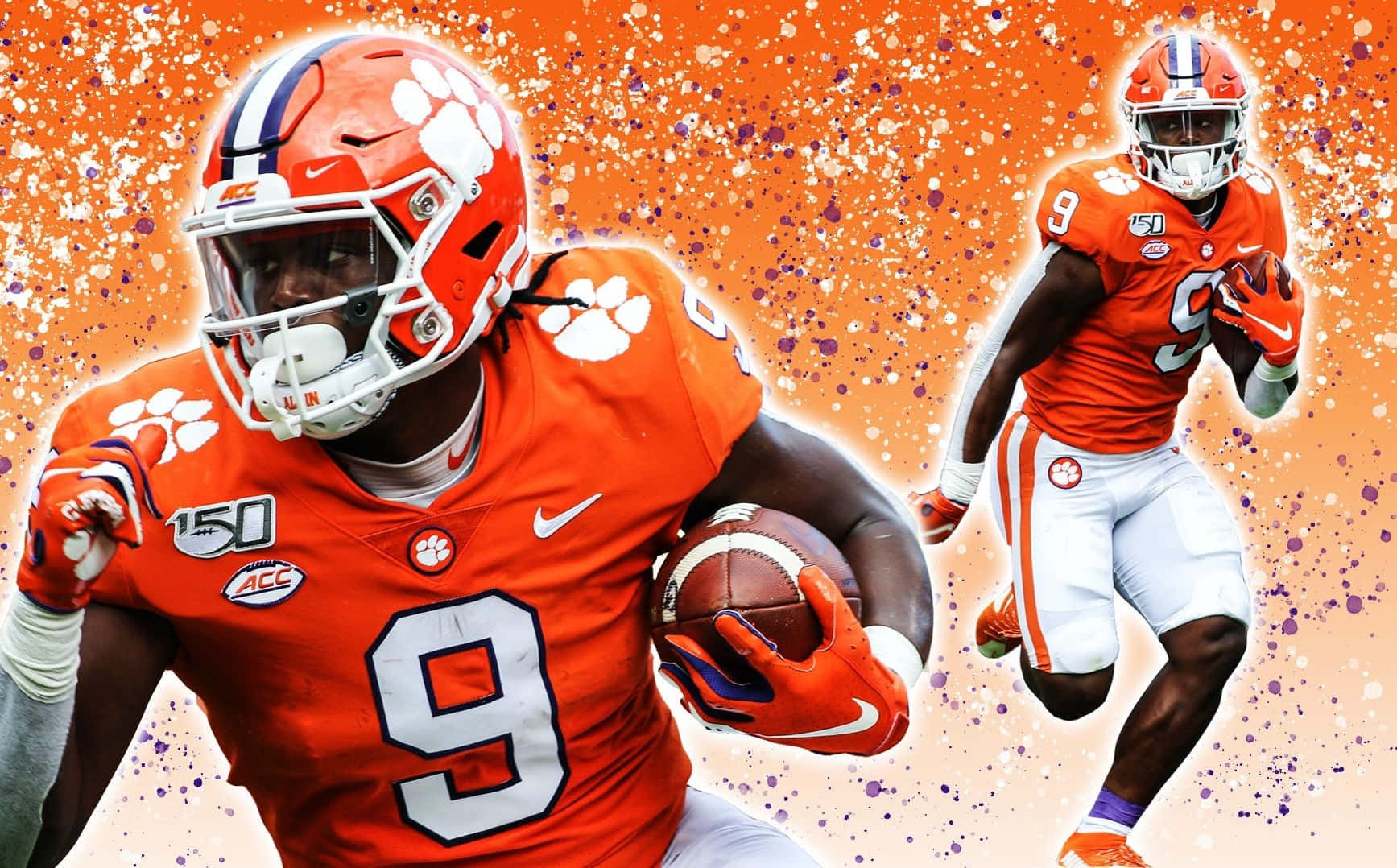 Clemson_ Running_ Back_ Travis_ Etienne_ Action_ Collage Wallpaper