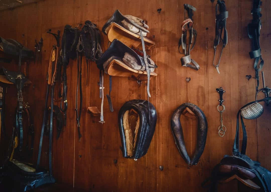 Close-up View Of A Brown Leather Horse Saddle Wallpaper