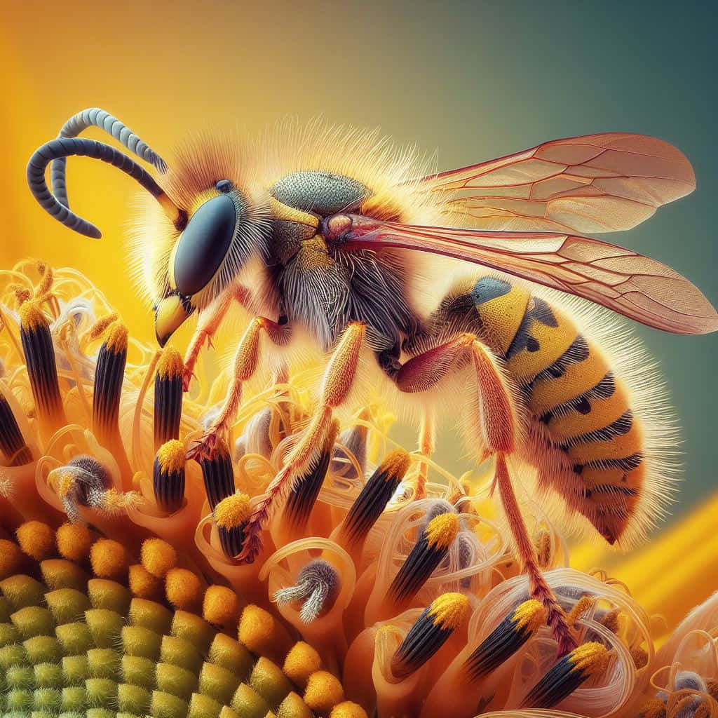 Close Up Yellowjacket On Flower Wallpaper