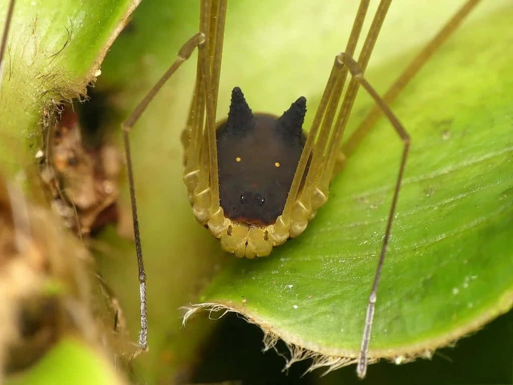 Closeup Harvestman Spideron Leaf Wallpaper