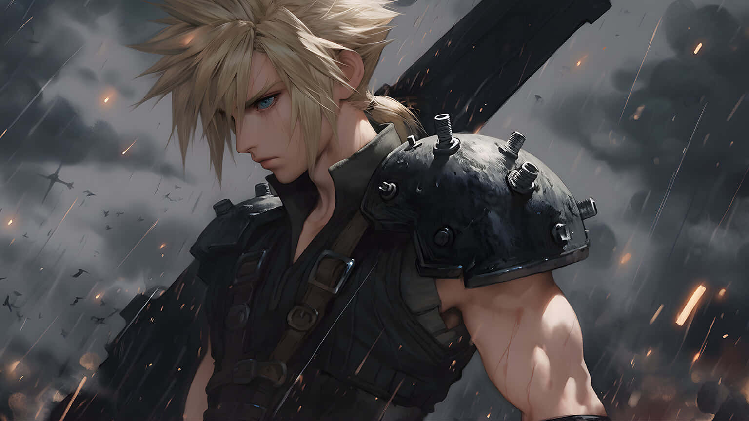 Cloud Strife Buster Sword Stormy Backdrop Wallpaper