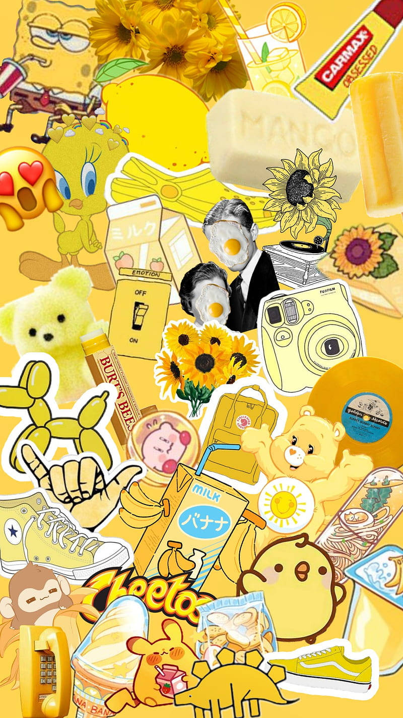 Clutter Cute Yellow Aesthetic Wallpaper