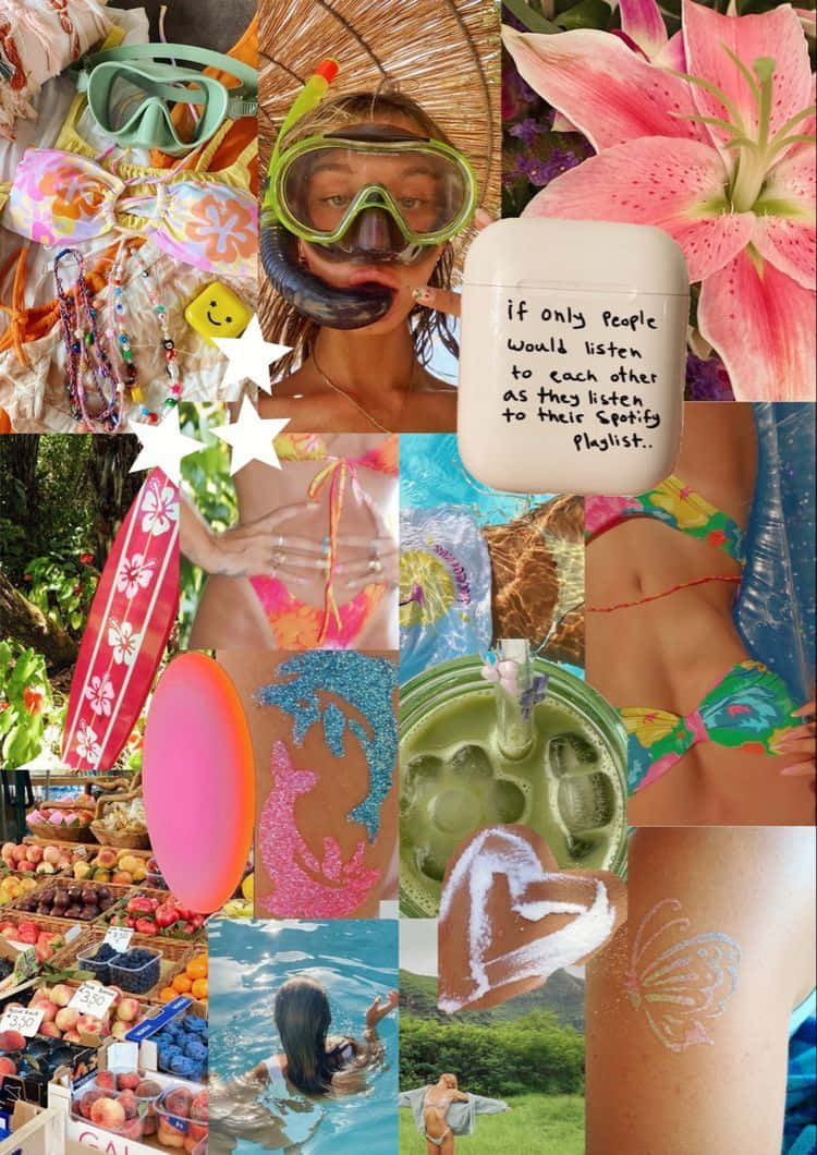 Coconut Girl Aesthetic Collage Wallpaper