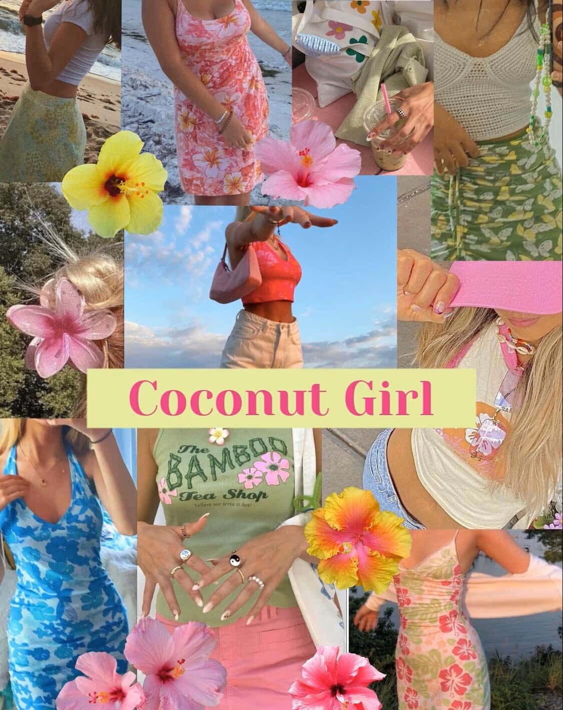 Coconut Girl Aesthetic Collage Wallpaper