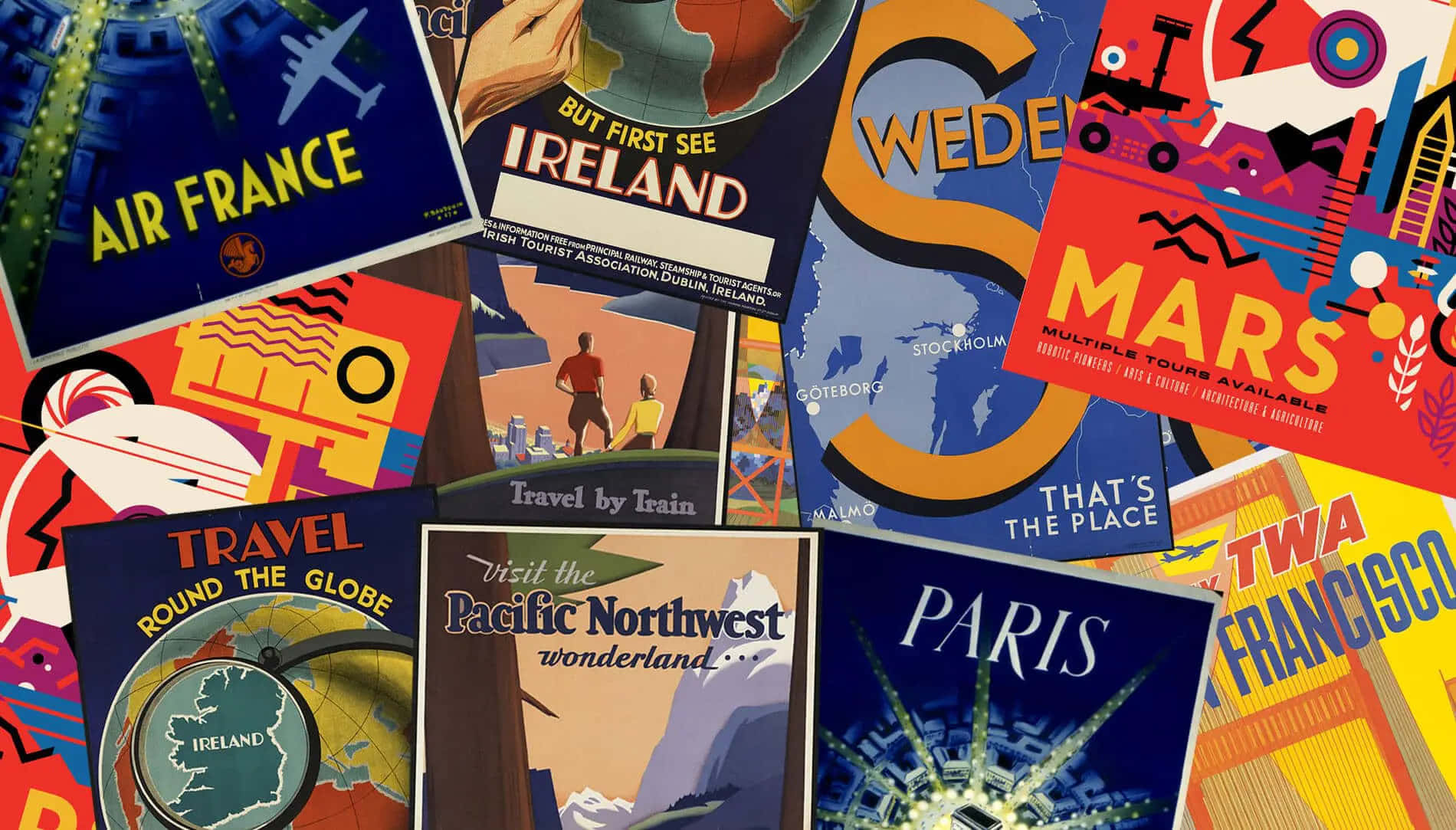 Collageof Vintage Travel Posters Wallpaper