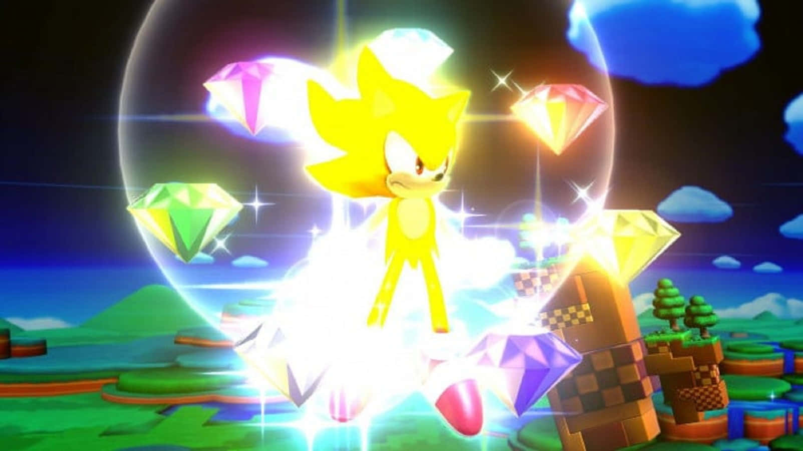 Collection Of Chaos Emeralds On Black Background Wallpaper