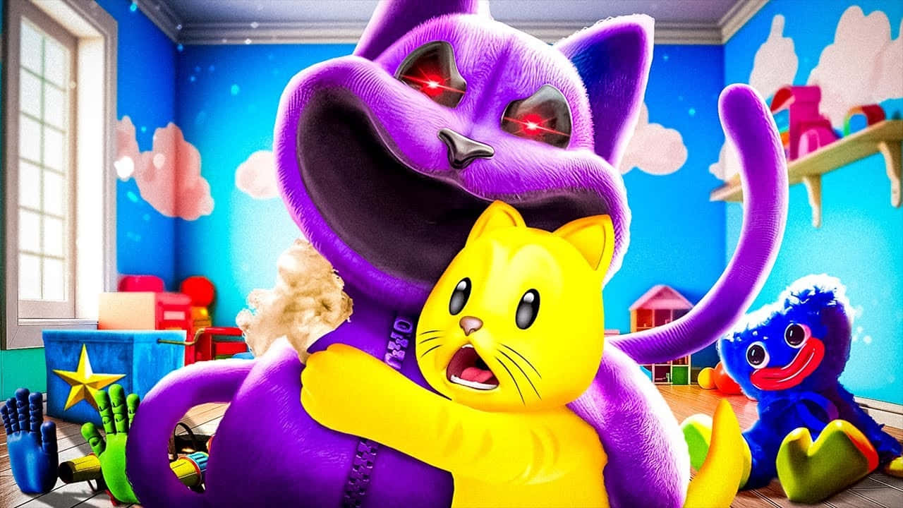 Colorful_ Animated_ Cats_ Playroom_ Hug Wallpaper