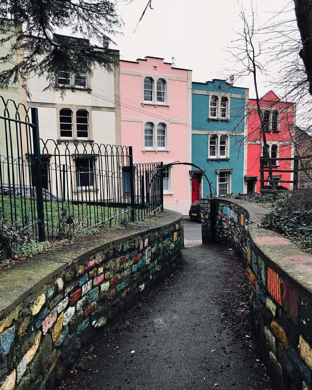 Colorful Bristol Houses Pathway Wallpaper