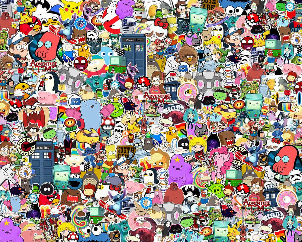 Colorful Cartoon Collage Of Cartoon Characters Wallpaper