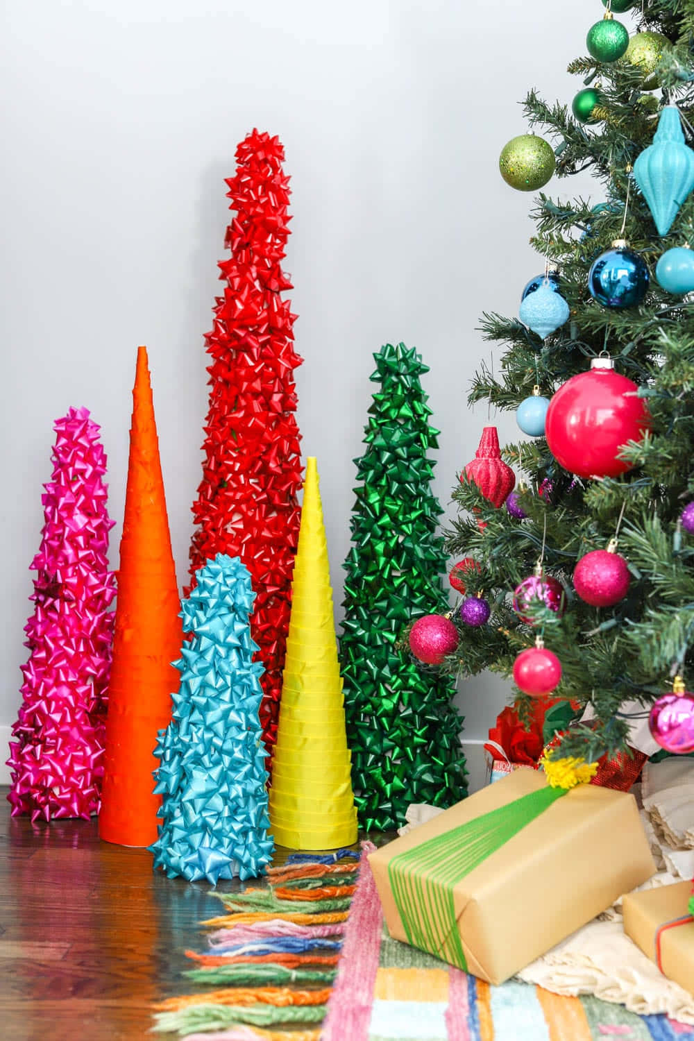 Colorful Christmas Cone Decorations Wallpaper