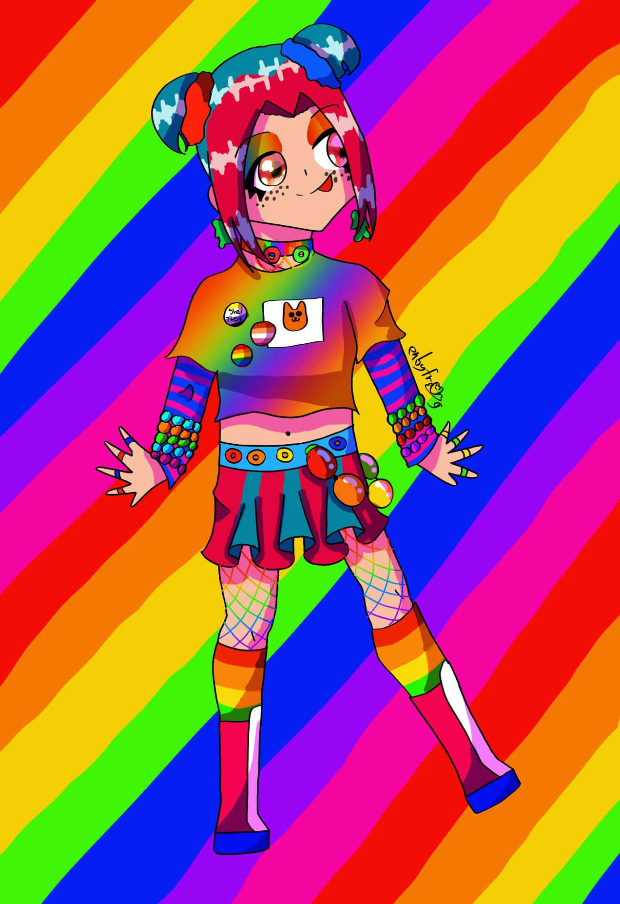 Colorful Clowncore Character Illustration Wallpaper