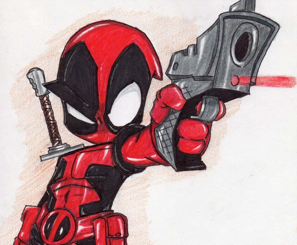 Colorful Deadpool Cartoon In Action Wallpaper