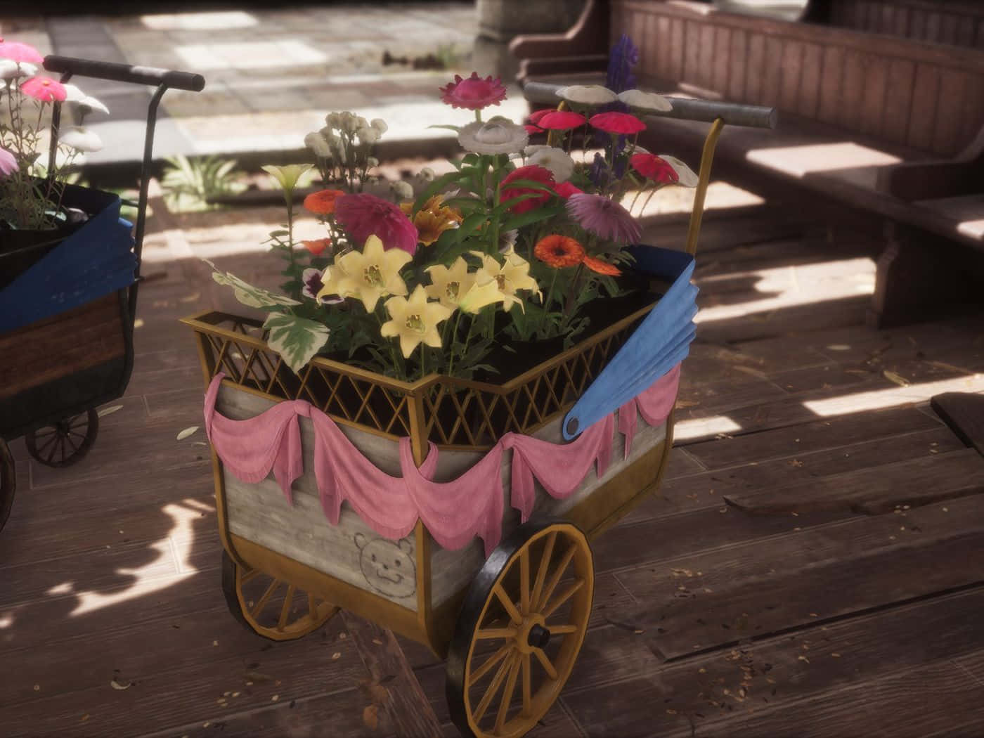 Colorful Flower Cart In Full Bloom Wallpaper