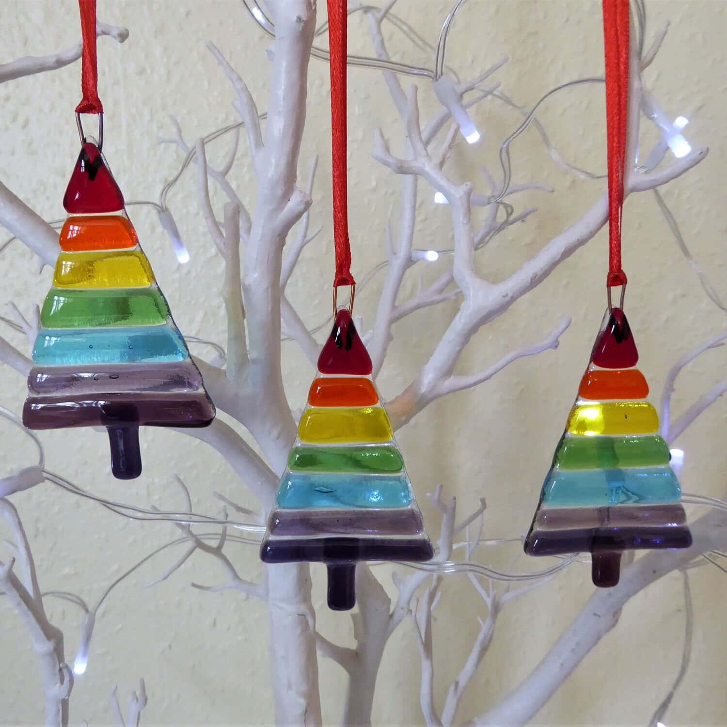 Colorful Glass Christmas Trees Ornaments Wallpaper