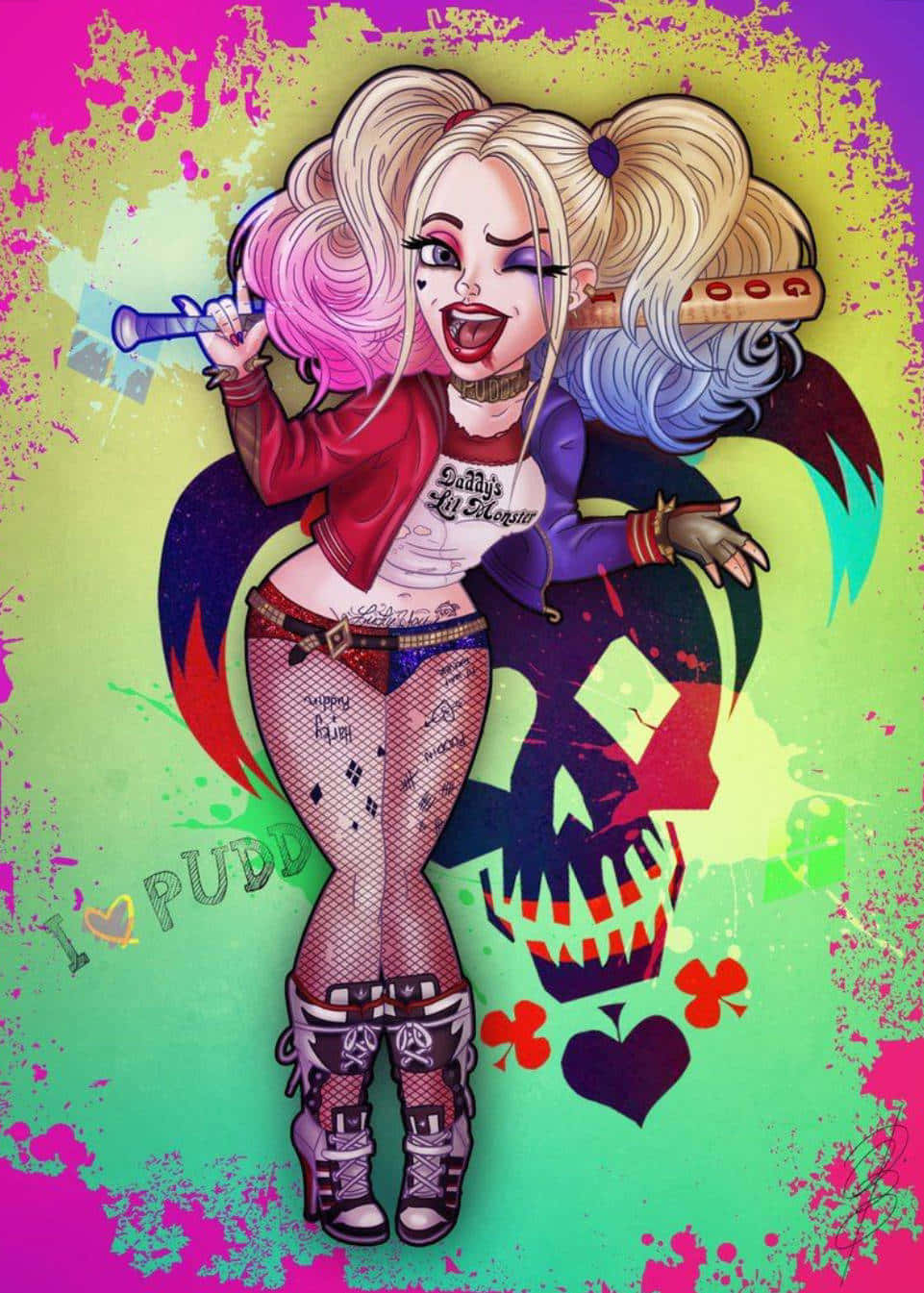 Colorful Harley Quinn Cartoon Art Wallpaper