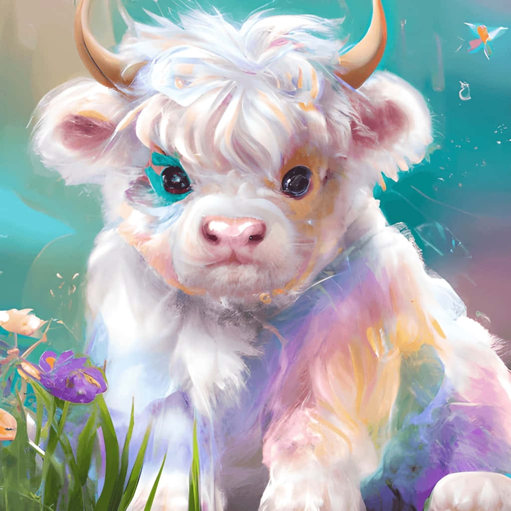 Colorful Highland Calf Illustration Wallpaper