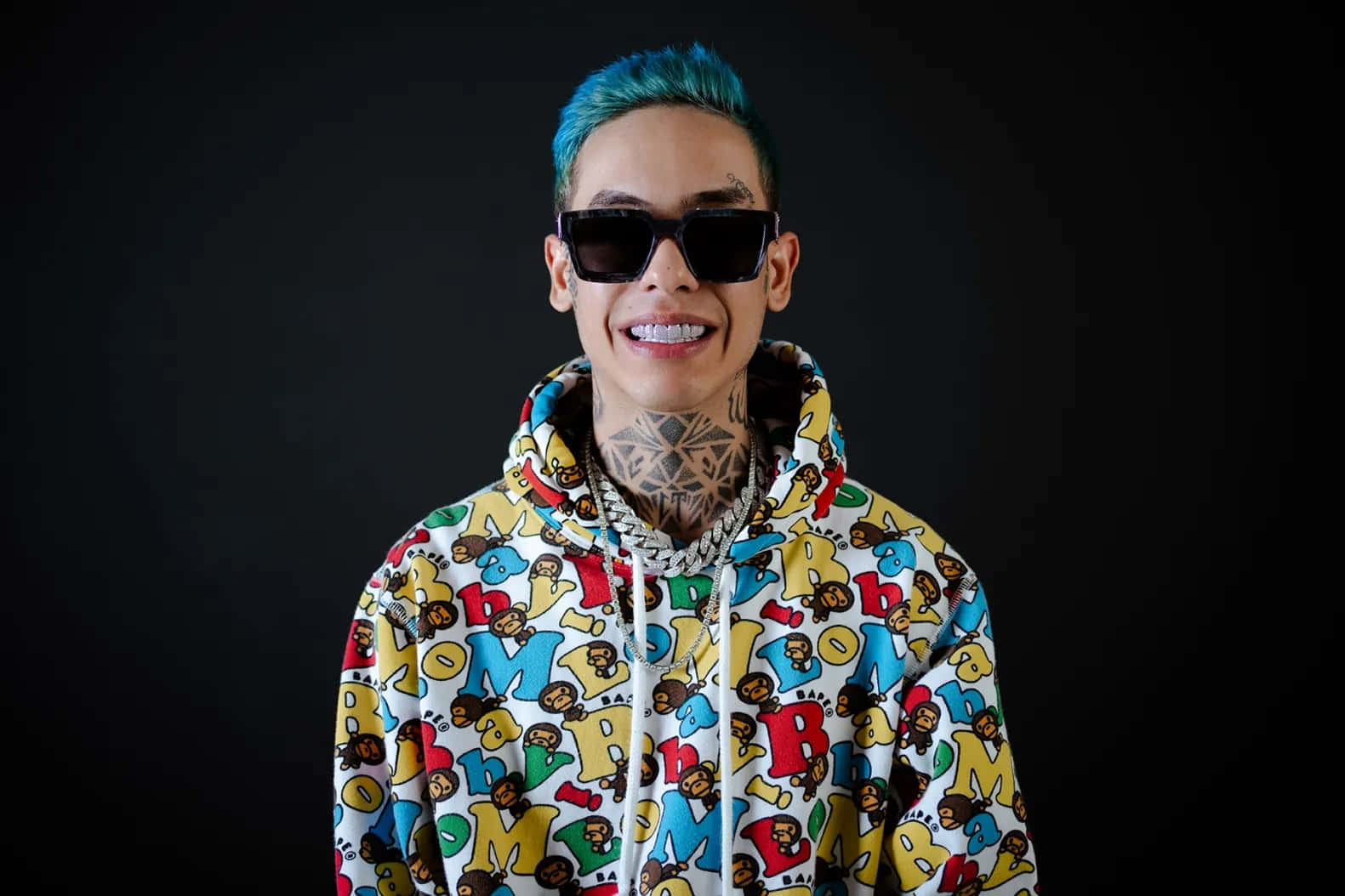 Colorful Hoodieand Blue Hair Man Wallpaper