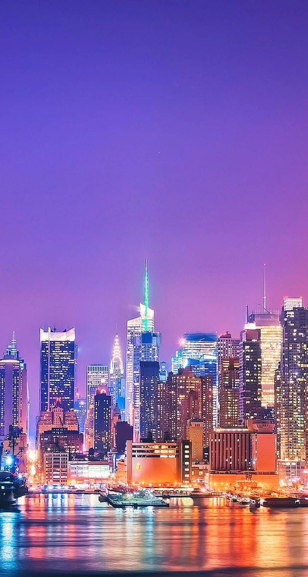 Colorful Lights In New York Skyline Iphone Wallpaper