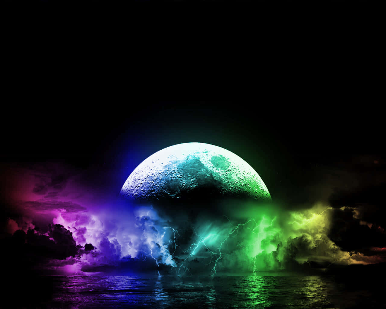 Colorful Moonrise Over Water Wallpaper