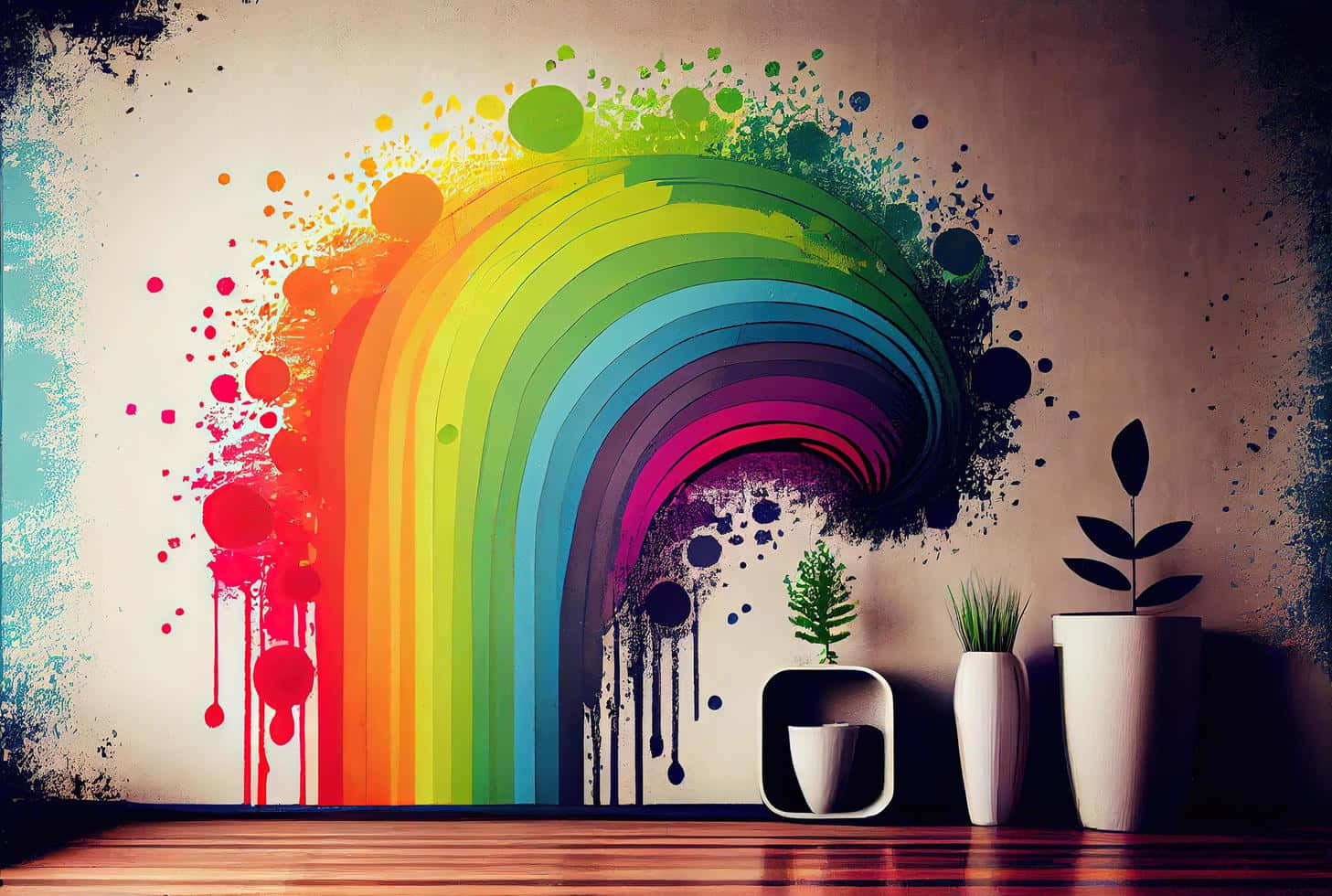 Colorful Rainbow Graffiti Wall Art Wallpaper