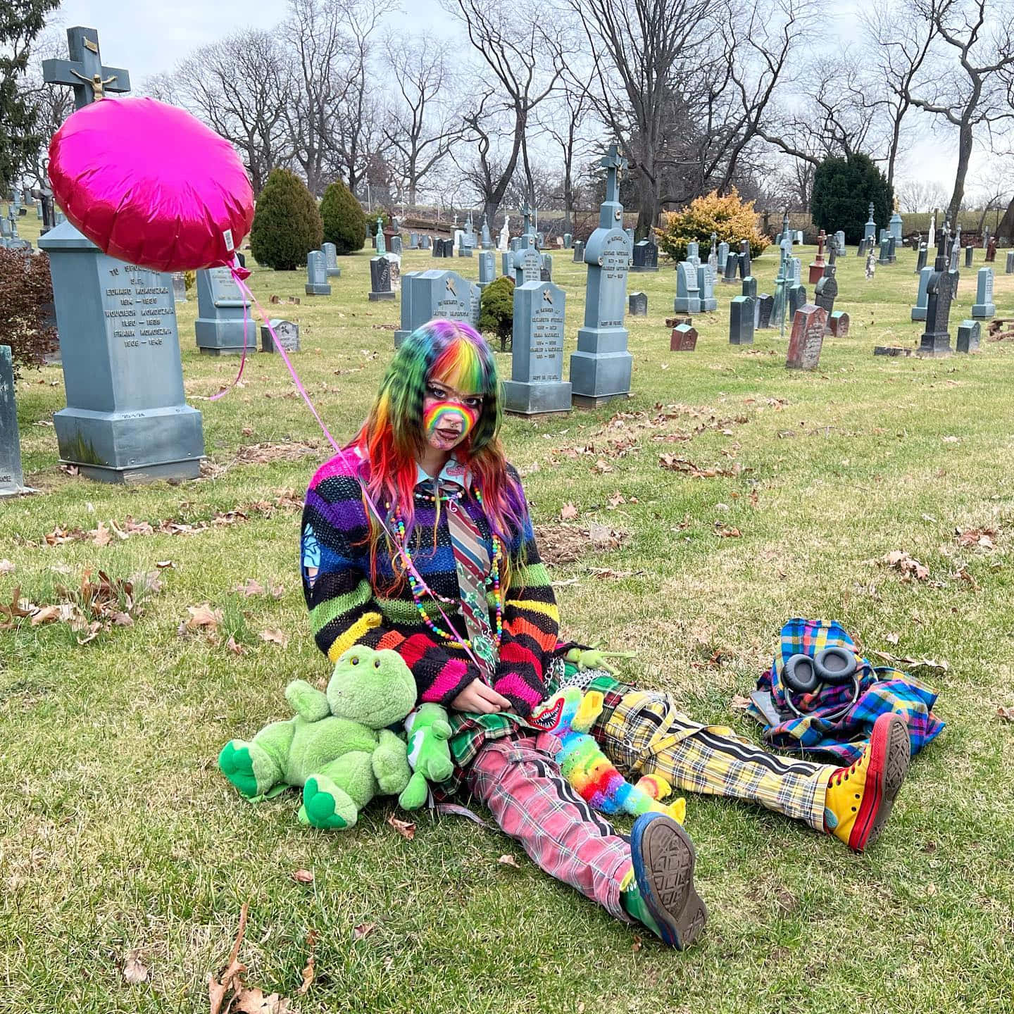 Colorful_ Scene_ Kid_ Cemetery_ Visit Wallpaper