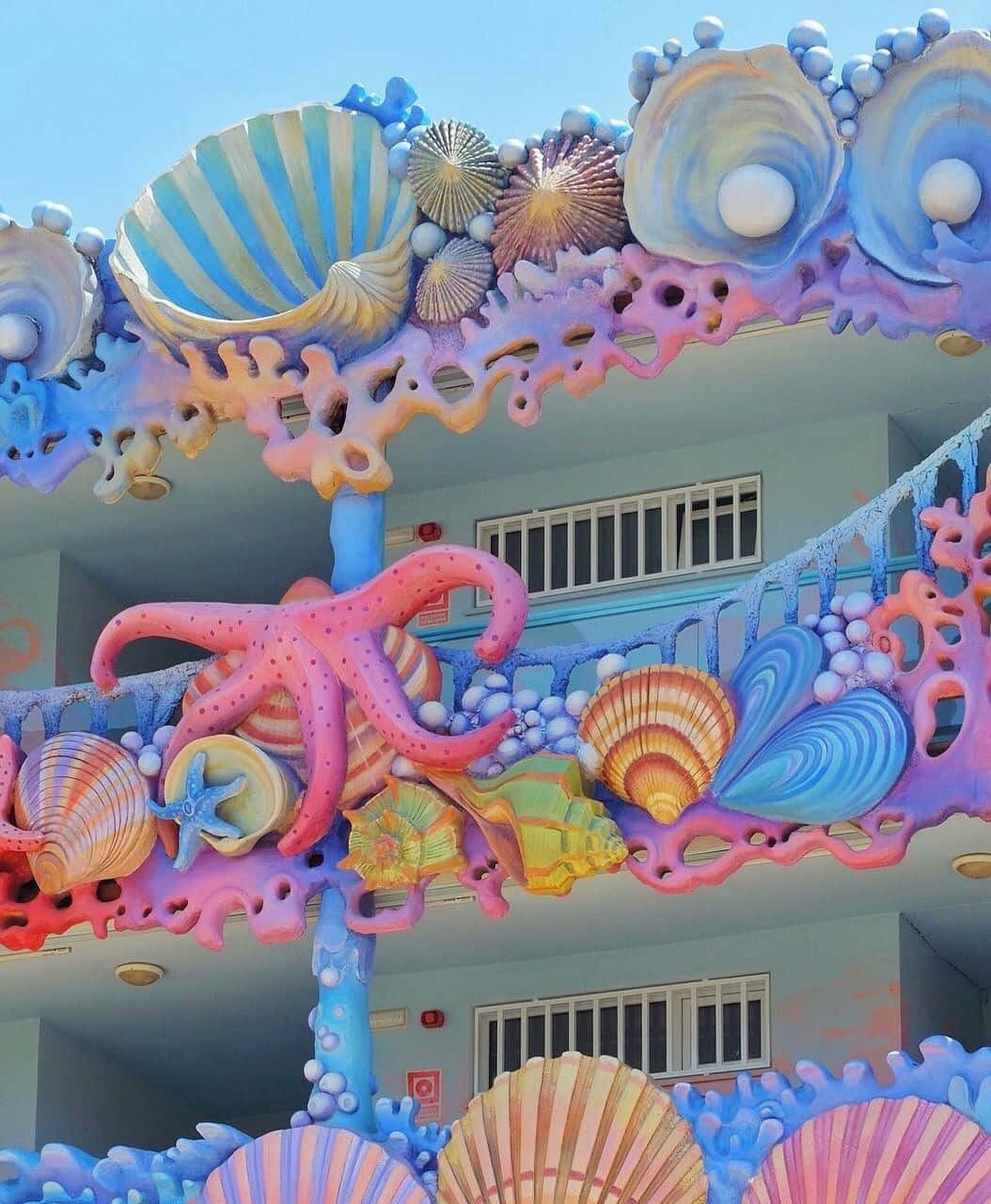 Colorful_ Sealife_ Sculpture_ Building_ Facade Wallpaper