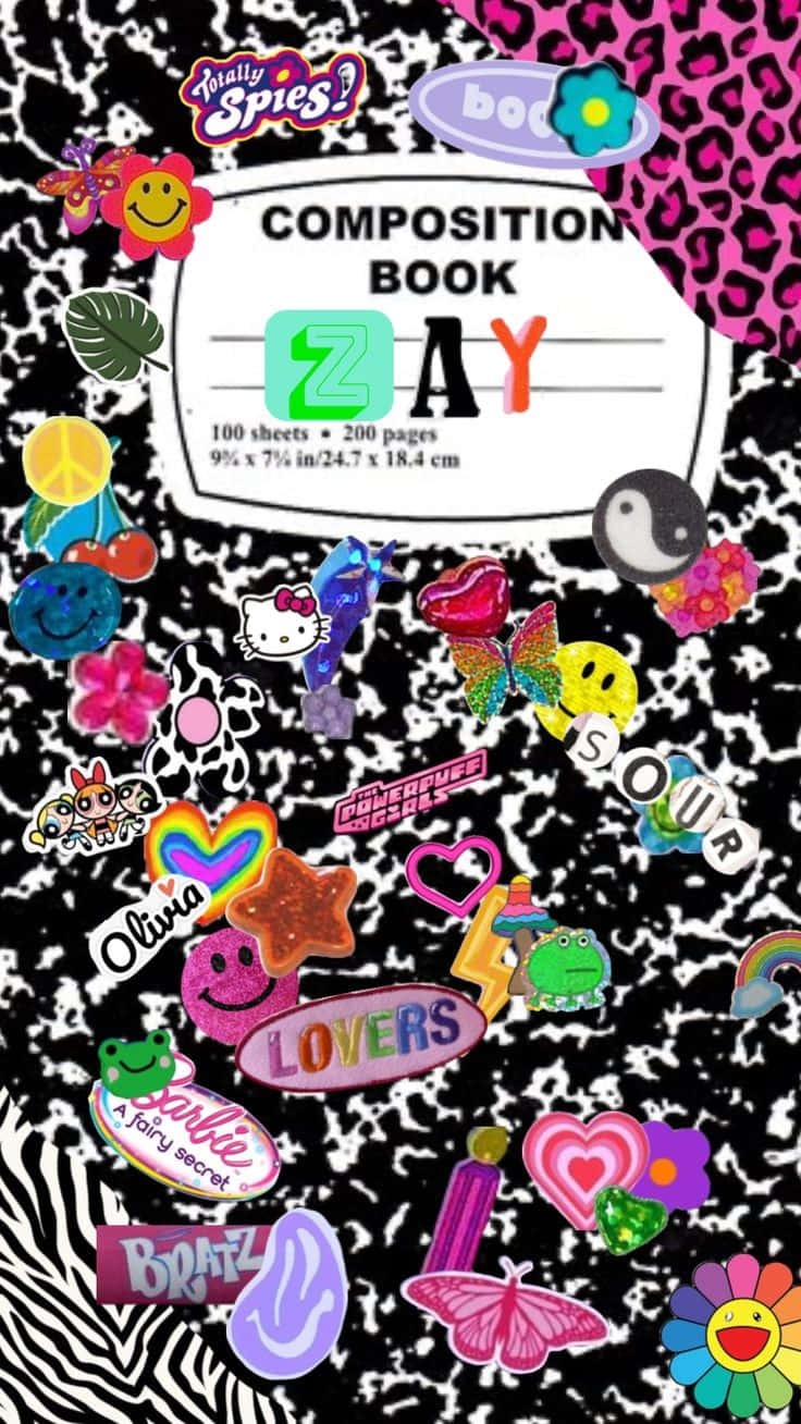 Colorful Sticker Collage Composition Notebook Cover Wallpaper