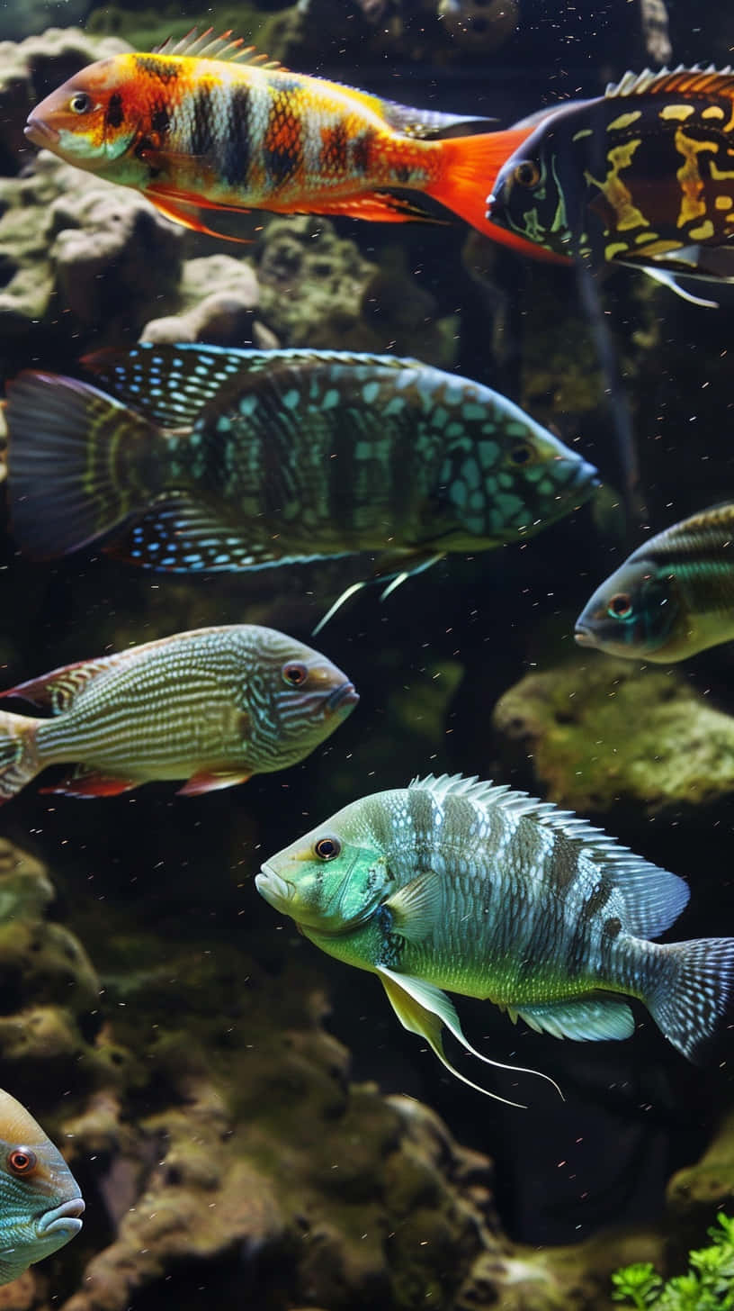 Colorful_ Tilapia_ School_ Underwater Wallpaper