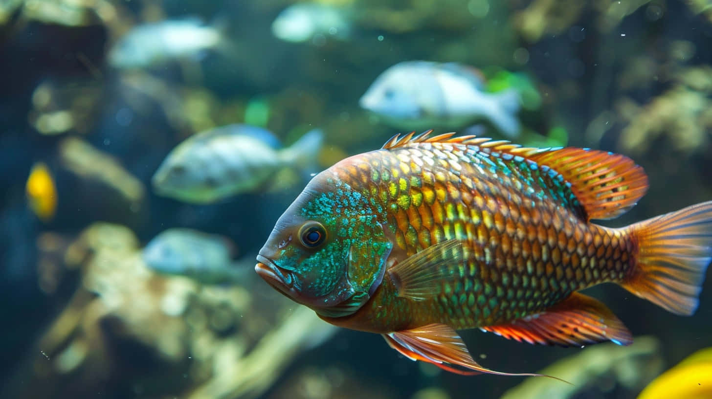 Colorful Tilapia Swimming Aquarium Wallpaper