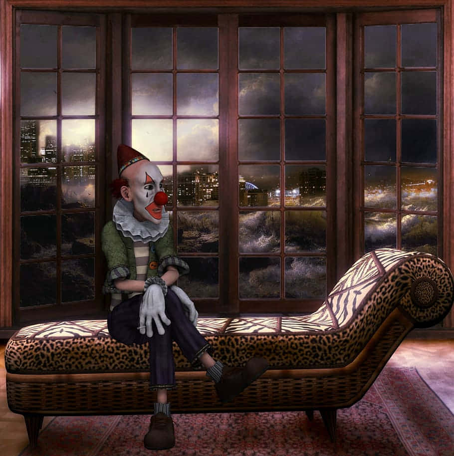 Contemplative_ Clown_on_ Chaise_ Longue Wallpaper